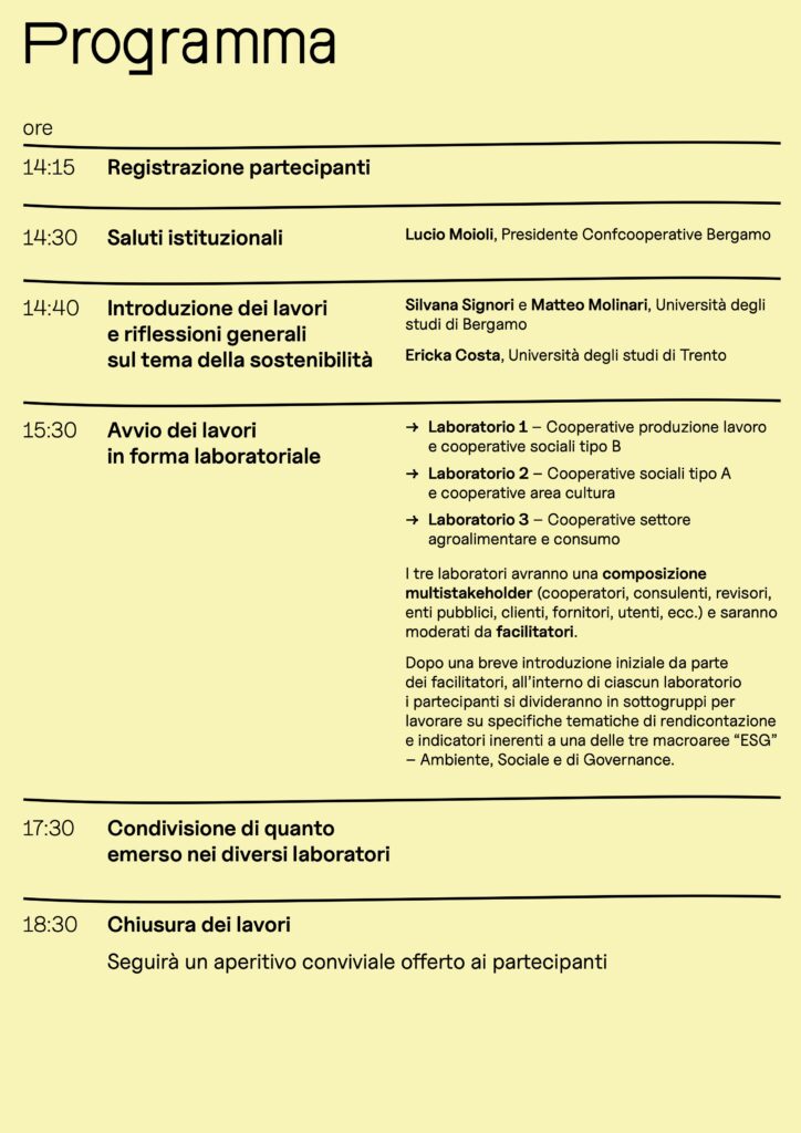 Programma Laboratorio ricerca azione esg confcooperative bergamo 